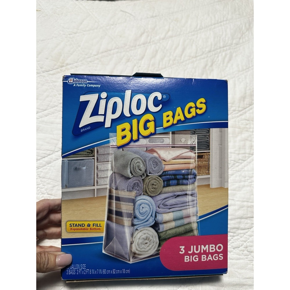 Ziploc Big Bag Double Zipper 20 Gallon Jumbo Big Bags, 3 Count New